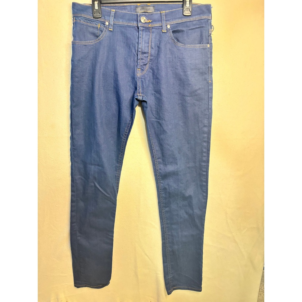 Zara Man Slim Fit Blue Denim Jeans Indigo Wash Size 32x32 Orange Stitching